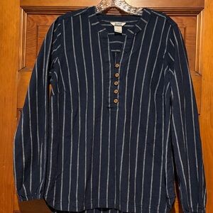 Duluth Trading Company Navy Striped Long Sleeve Shirt American western inspired